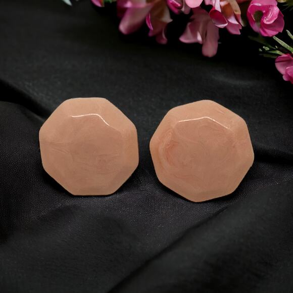 Vintage Peachy Pink 80s Clip-On Earrings, 1.25" – Retro Jewelry, Good Condition - Picture 1 of 8